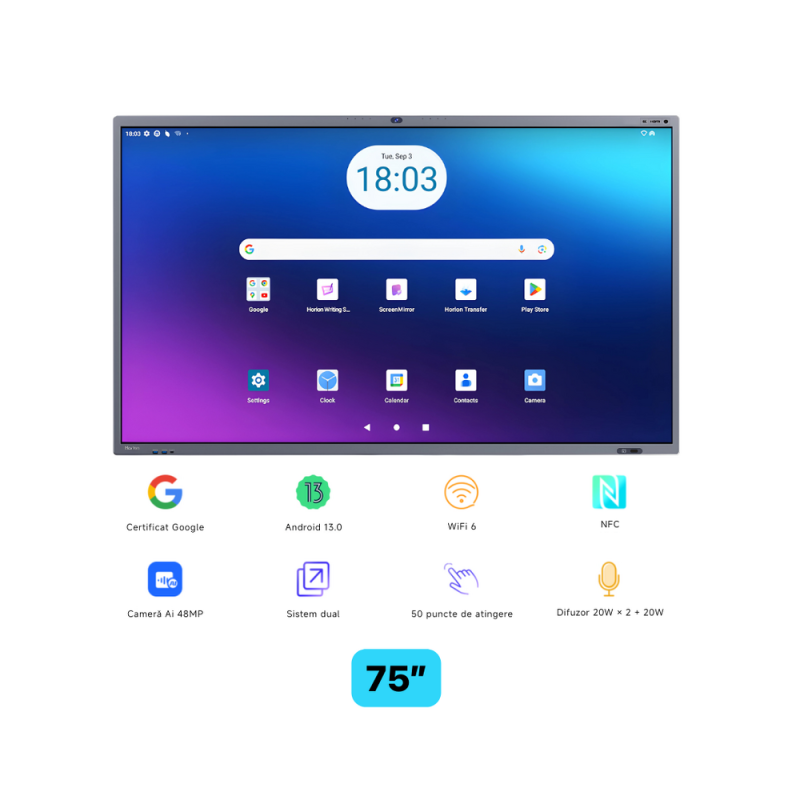 Display interactiv HORION 65M6APro, 65 inch, 8GB DDR4 + 128GB Standard, Android 13, A31D2, octa core A Display interactiv HORION 65M6APro, 65 inch, 8GB DDR4 + 128GB Standard, Android 13, A31D2, octa core A