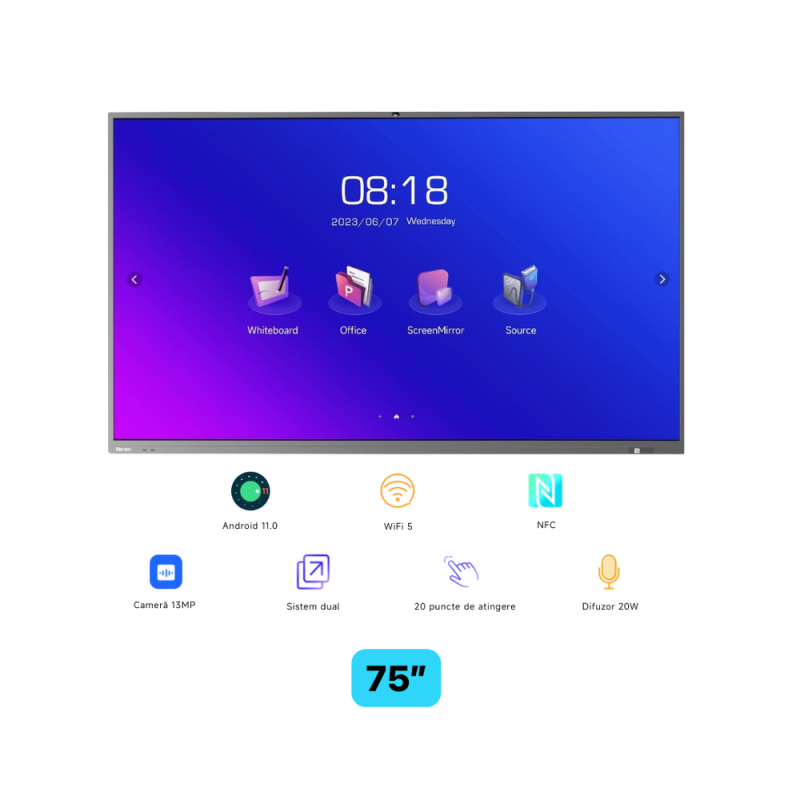 Display interactiv HORION 75M5APro, 75 inch, 8GB DDR4 + 64GB Standard, Android 11, MT9950, ARM A73 Display interactiv HORION 75M5APro, 75 inch, 8GB DDR4 + 64GB Standard, Android 11, MT9950, ARM A73