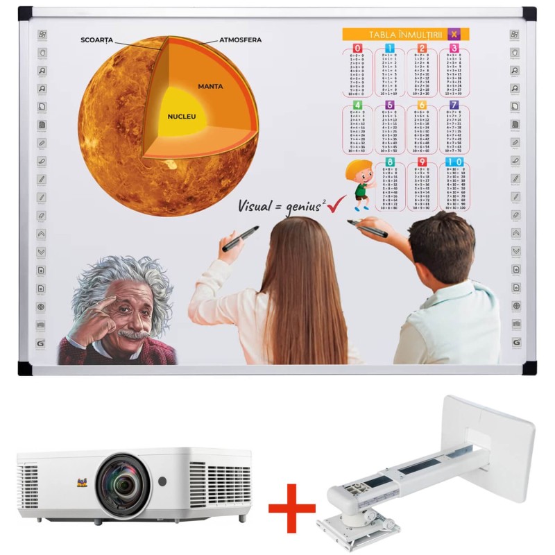Pachet Tabla interactiva 102 VISUAL Genius, tehnologie tactila IR, 20 puncte de atingere, suport perete Pachet Tabla interactiva 102 VISUAL Genius, tehnologie tactila IR, 20 puncte de atingere, suport perete