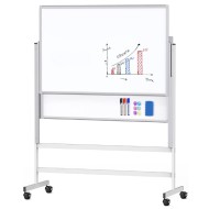 Whiteboard magnetic rotativ cu 2 fete, rama aluminiu si suport mobil 76x120 cm EVOffice