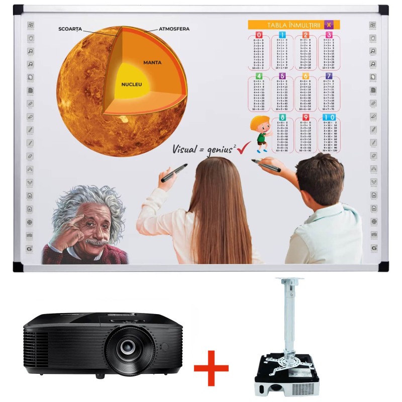 Pachet Tabla interactiva 95 VISUAL Genius, tehnologie tactila IR, 20 puncte de atingere, suport tavan, tip 2 Pachet Tabla interactiva 95 VISUAL Genius, tehnologie tactila IR, 20 puncte de atingere, suport tavan, tip 2