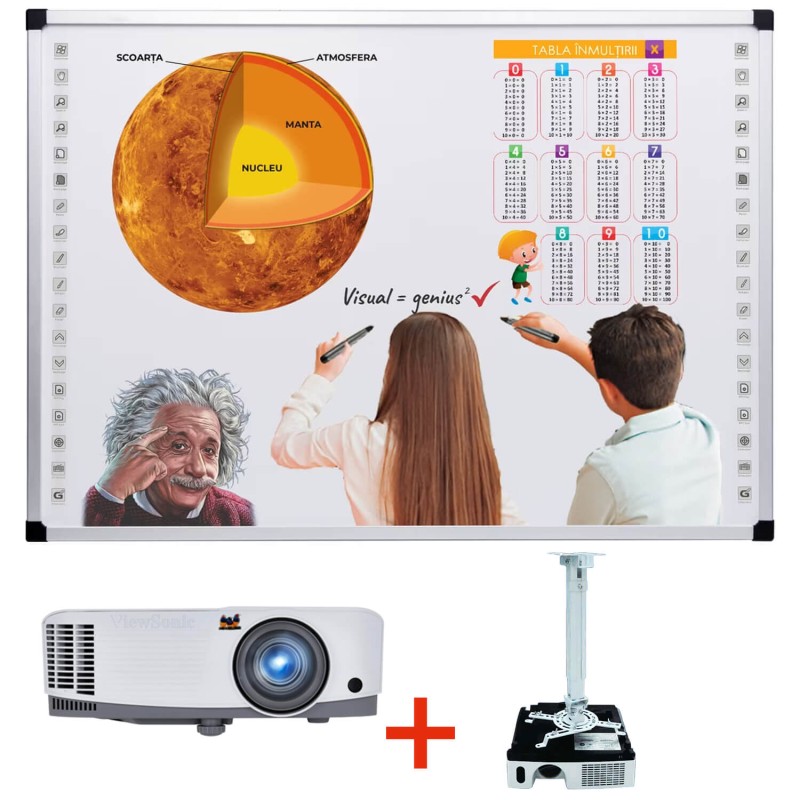 Pachet Tabla interactiva 85 VISUAL Genius, tehnologie tactila IR, 20 puncte de atingere, suport tavan Pachet Tabla interactiva 85 VISUAL Genius, tehnologie tactila IR, 20 puncte de atingere, suport tavan